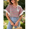 image:imageCHARTOU Women Summer Striped Tops Cute Ruffle Hem Short Sleeve Oversized T Shirt Casual Loose TeesPink