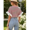 image:imageCHARTOU Women Summer Striped Tops Cute Ruffle Hem Short Sleeve Oversized T Shirt Casual Loose TeesPink