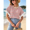 image:imageCHARTOU Women Summer Striped Tops Cute Ruffle Hem Short Sleeve Oversized T Shirt Casual Loose TeesRed