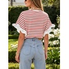 image:imageCHARTOU Women Summer Striped Tops Cute Ruffle Hem Short Sleeve Oversized T Shirt Casual Loose TeesRed