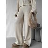image:imageCHARTOU Women Winter Rib 2 Pieces Outfits Lounge Sweater Sets Bell Long Sleeve Crop Cardigan Wide Leg PantsApricot