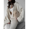 image:imageCHARTOU Women Winter Rib 2 Pieces Outfits Lounge Sweater Sets Bell Long Sleeve Crop Cardigan Wide Leg PantsApricot