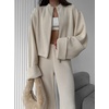 image:imageCHARTOU Women Winter Rib 2 Pieces Outfits Lounge Sweater Sets Bell Long Sleeve Crop Cardigan Wide Leg PantsApricot
