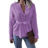 image:imageCHARTOU Womens Elegant Chunky Cable Knit Crochet Open Front Cardigan Sweater with BeltPurple