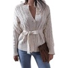 image:imageCHARTOU Womens Elegant Chunky Cable Knit Crochet Open Front Cardigan Sweater with BeltWhite