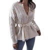 image:imageCHARTOU Womens Elegant Chunky Cable Knit Crochet Open Front Cardigan Sweater with BeltWhite