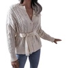 image:imageCHARTOU Womens Elegant Chunky Cable Knit Crochet Open Front Cardigan Sweater with BeltWhite