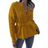 image:imageCHARTOU Womens Elegant Chunky Cable Knit Crochet Open Front Cardigan Sweater with BeltYellow