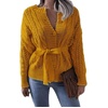 image:imageCHARTOU Womens Elegant Chunky Cable Knit Crochet Open Front Cardigan Sweater with BeltYellow