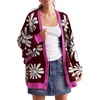 image:imageCHARTOU Floral Cardigan Sweater for Women Slouchy Open Front Cardigan Daisy Flower Sweater OutwearWine