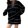 image:imageCHARTOU Sweater Skirt Sets for Women Contrast Trim Two Pieces Sweater Fall Outfits Lantern Sleeve Pullover and Mini SkirtBlack