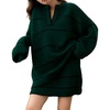 image:imageCHARTOU Sweater Skirt Sets for Women Contrast Trim Two Pieces Sweater Fall Outfits Lantern Sleeve Pullover and Mini SkirtGreen