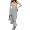image:imageCHARTOU Women Elegant Sweater Dress Lapel Collar Bodycon RibKnit Ruffled Mermaid Long Knit DressBeige