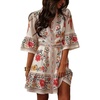 image:imageCHARTOU Women Floral Boho Mini Dress Flared Half Sleeve Button Down Tiered Shirt Dress with BeltWhite