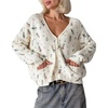 image:imageCHARTOU Women Floral Embroidered Lightweight Cardigan Button Down Open Front Cropped Cozy SweaterApricot