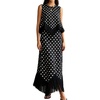 image:imageCHARTOU Women Polka Dot Two Pieces Sets Sleeveless Tank Top Tassel Long Skirt Matching Vacation SetsBlack