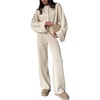 image:imageCHARTOU Women Winter Rib 2 Pieces Outfits Lounge Sweater Sets Bell Long Sleeve Crop Cardigan Wide Leg PantsApricot