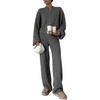image:imageCHARTOU Women Winter Rib 2 Pieces Outfits Lounge Sweater Sets Bell Long Sleeve Crop Cardigan Wide Leg PantsGrey
