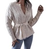 image:imageCHARTOU Womens Elegant Chunky Cable Knit Crochet Open Front Cardigan Sweater with BeltWhite