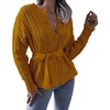 image:imageCHARTOU Womens Elegant Chunky Cable Knit Crochet Open Front Cardigan Sweater with BeltYellow