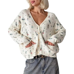 image:imageCHARTOU Women Floral Embroidered Lightweight Cardigan Button Down Open Front Cropped Cozy SweaterApricot