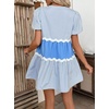 image:imageCHARTOU Women Summer Puff Sleeve Striped Tunic RIC Rac Trim Patchwork Ruffle Tiered Cute Babydoll Mini DressBlue