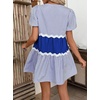 image:imageCHARTOU Women Summer Puff Sleeve Striped Tunic RIC Rac Trim Patchwork Ruffle Tiered Cute Babydoll Mini DressDark Blue