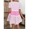 image:imageCHARTOU Women Summer Puff Sleeve Striped Tunic RIC Rac Trim Patchwork Ruffle Tiered Cute Babydoll Mini DressPink