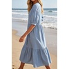 image:imageCHARTOU Denim Dress for Women Puff Short Sleeve Summer Casual Loose V Neck Tiered Babydoll Midi Jean Dress with PocketsLight Blue