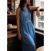 image:imageCHARTOU Summer Dresses for Women Sleeveless Pleated Midi Dress Tie Waist Casual Summer Sundress with PocketsBlue