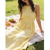 image:imageCHARTOU Summer Dresses for Women Sleeveless Pleated Midi Dress Tie Waist Casual Summer Sundress with PocketsYellow