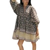 image:imageCHARTOU Women Boho Floral Mini Dress Summer Puff Sleeve Button Up Tiered Ruffle Babydoll Short DressBlack