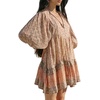 image:imageCHARTOU Women Boho Floral Mini Dress Summer Puff Sleeve Button Up Tiered Ruffle Babydoll Short DressPink