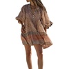 image:imageCHARTOU Women Boho Floral Mini Dress Summer Puff Sleeve Button Up Tiered Ruffle Babydoll Short DressPink