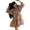image:imageCHARTOU Women Boho Floral Mini Dress Summer Puff Sleeve Button Up Tiered Ruffle Babydoll Short DressPink