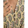 image:imageCHARTOU Women Boho Floral Mini Dress Summer Puff Sleeve Button Up Tiered Ruffle Babydoll Short DressYellow