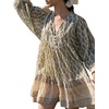 image:imageCHARTOU Women Boho Floral Mini Dress Summer Puff Sleeve Button Up Tiered Ruffle Babydoll Short DressYellow