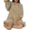 image:imageCHARTOU Women Boho Floral Mini Dress Summer Puff Sleeve Button Up Tiered Ruffle Babydoll Short DressYellow