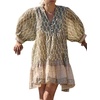 image:imageCHARTOU Women Boho Floral Mini Dress Summer Puff Sleeve Button Up Tiered Ruffle Babydoll Short DressYellow