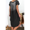 image:imageCHARTOU Women Casual Short Sleeve Denim Dress Summer Shift Dress Knee Length Tunic Dress Ruffle Back Midi DressBlack