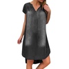 image:imageCHARTOU Women Casual Short Sleeve Denim Dress Summer Shift Dress Knee Length Tunic Dress Ruffle Back Midi DressBlack