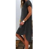 image:imageCHARTOU Women Casual Short Sleeve Denim Dress Summer Shift Dress Knee Length Tunic Dress Ruffle Back Midi DressBlack
