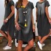 image:imageCHARTOU Women Casual Short Sleeve Denim Dress Summer Shift Dress Knee Length Tunic Dress Ruffle Back Midi DressBlack