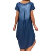 image:imageCHARTOU Women Casual Short Sleeve Denim Dress Summer Shift Dress Knee Length Tunic Dress Ruffle Back Midi DressDark Blue