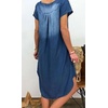 image:imageCHARTOU Women Casual Short Sleeve Denim Dress Summer Shift Dress Knee Length Tunic Dress Ruffle Back Midi DressDark Blue