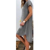 image:imageCHARTOU Women Casual Short Sleeve Denim Dress Summer Shift Dress Knee Length Tunic Dress Ruffle Back Midi DressGrey