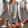 image:imageCHARTOU Women Casual Short Sleeve Denim Dress Summer Shift Dress Knee Length Tunic Dress Ruffle Back Midi DressGrey