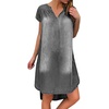 image:imageCHARTOU Women Casual Short Sleeve Denim Dress Summer Shift Dress Knee Length Tunic Dress Ruffle Back Midi DressGrey