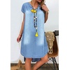 image:imageCHARTOU Women Casual Short Sleeve Denim Dress Summer Shift Dress Knee Length Tunic Dress Ruffle Back Midi DressLigtht Blue