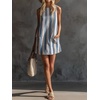 image:imageCHARTOU Women Cotton Linen Shift Mini Dress Summer Sleeveless Striped Petite Dresses with PocketsBlue